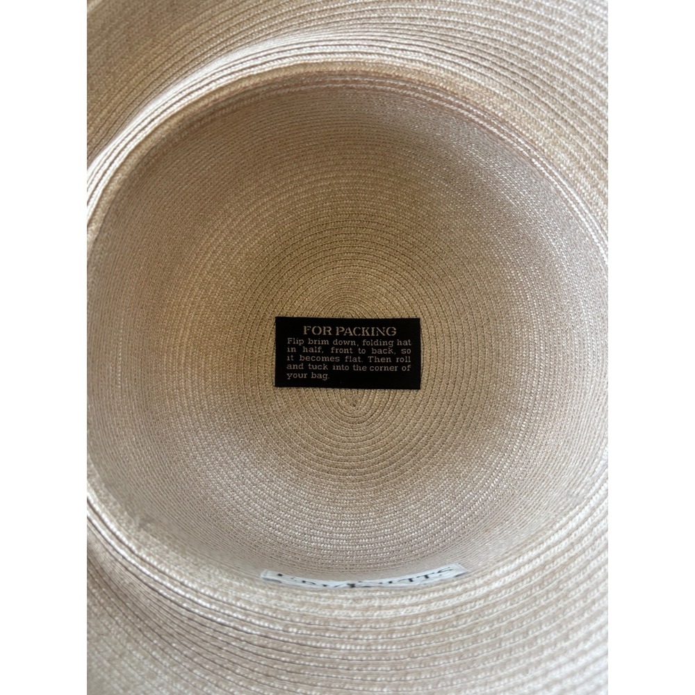 Eric Javits Squishee Packable Straw Sun Hat Tan Beige Wide Brim Bow Accent Women - Picture 4 of 10